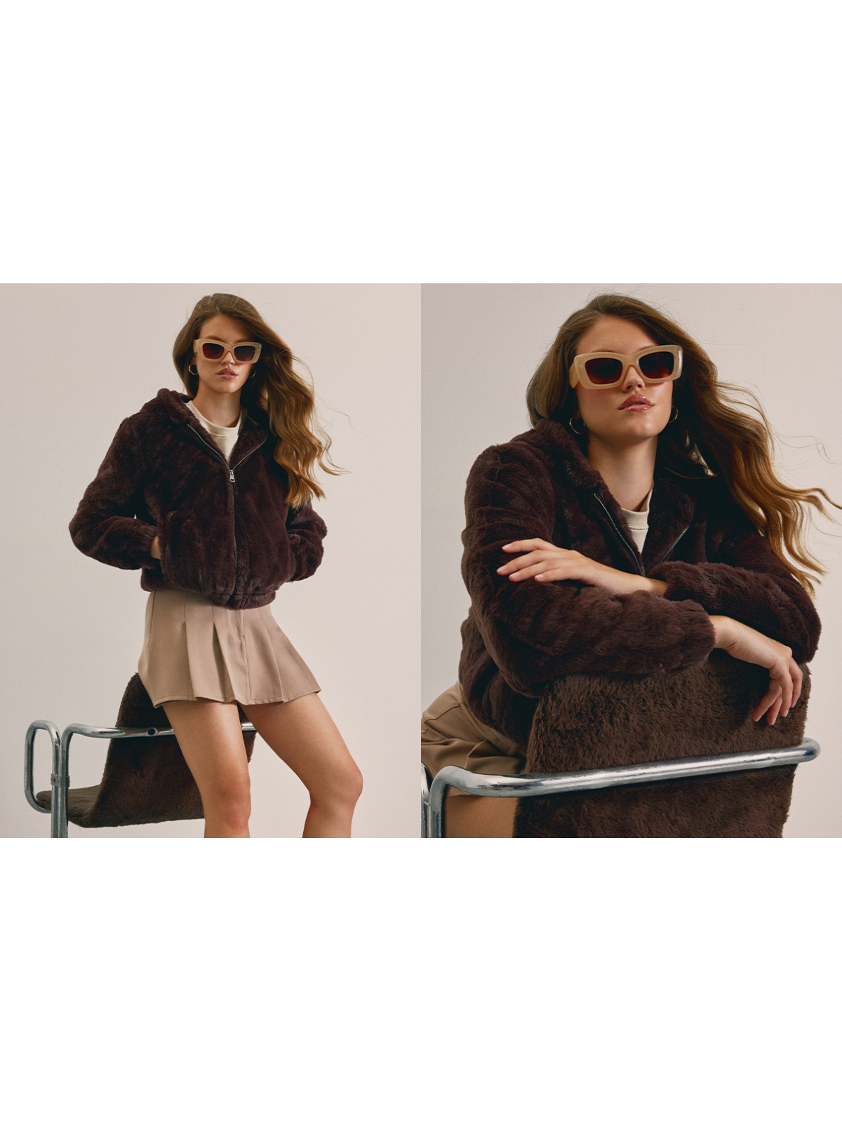  Fur effect jacket chocolate