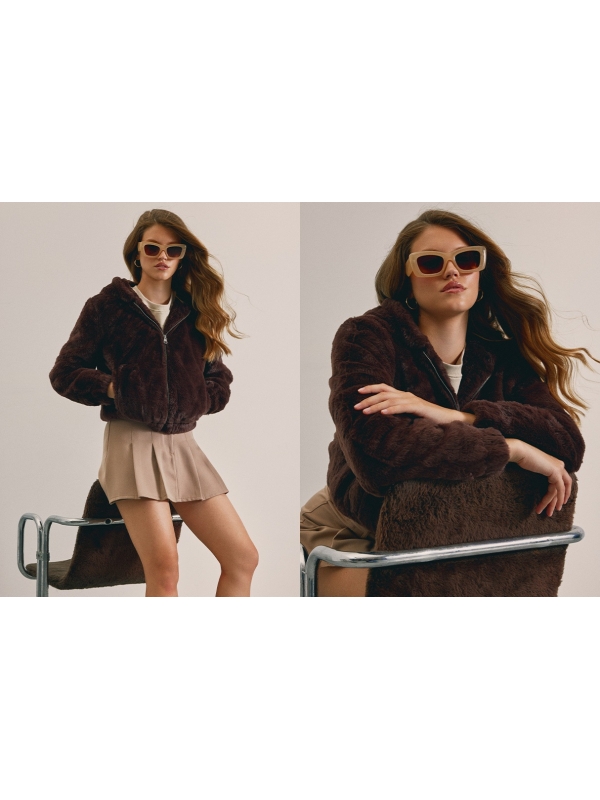  Fur effect jacket chocolate