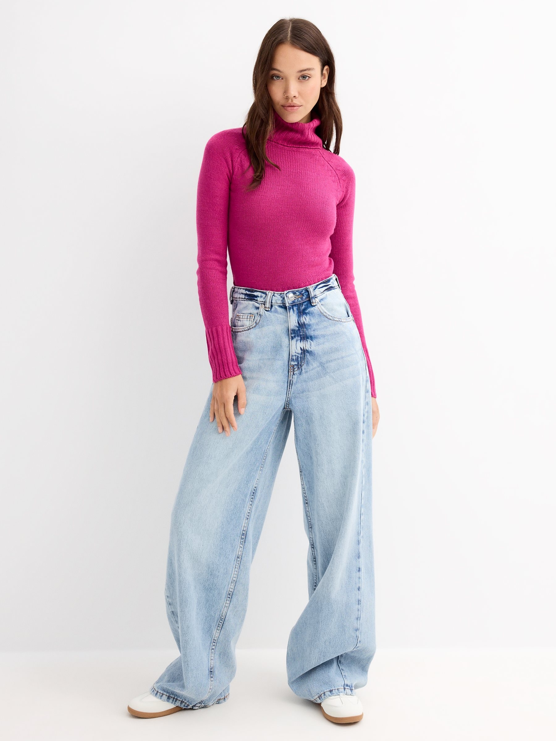 Basic turtleneck sweater fuchsia middle front view