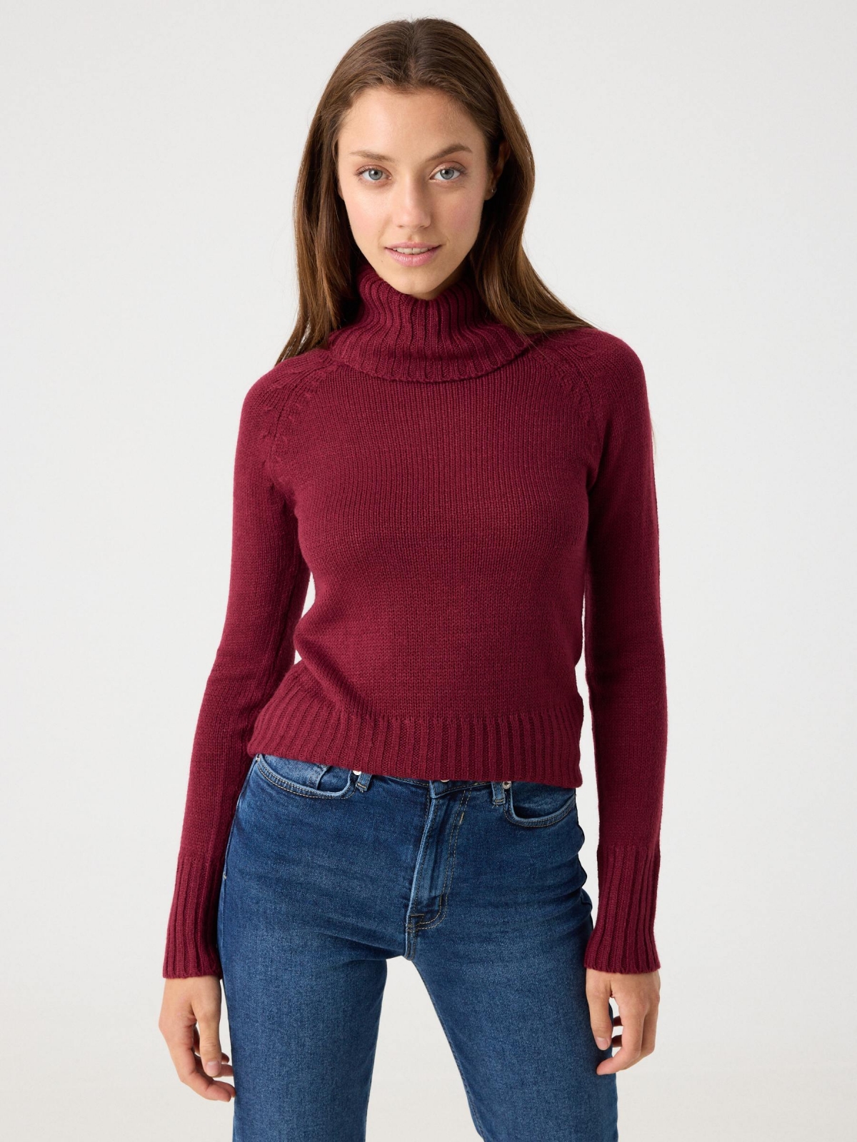 Basic turtleneck sweater garnet middle front view