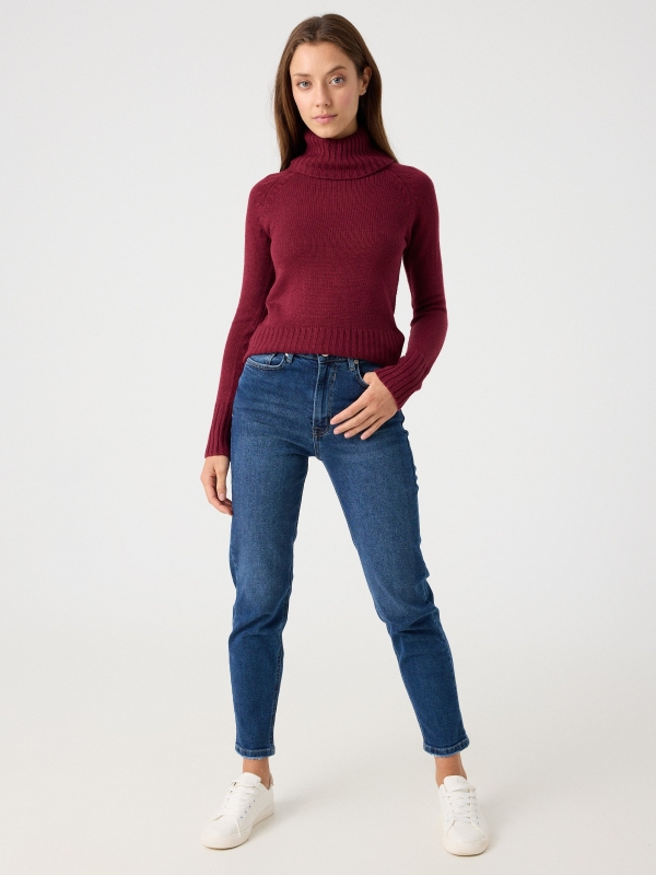 Basic turtleneck sweater garnet front view