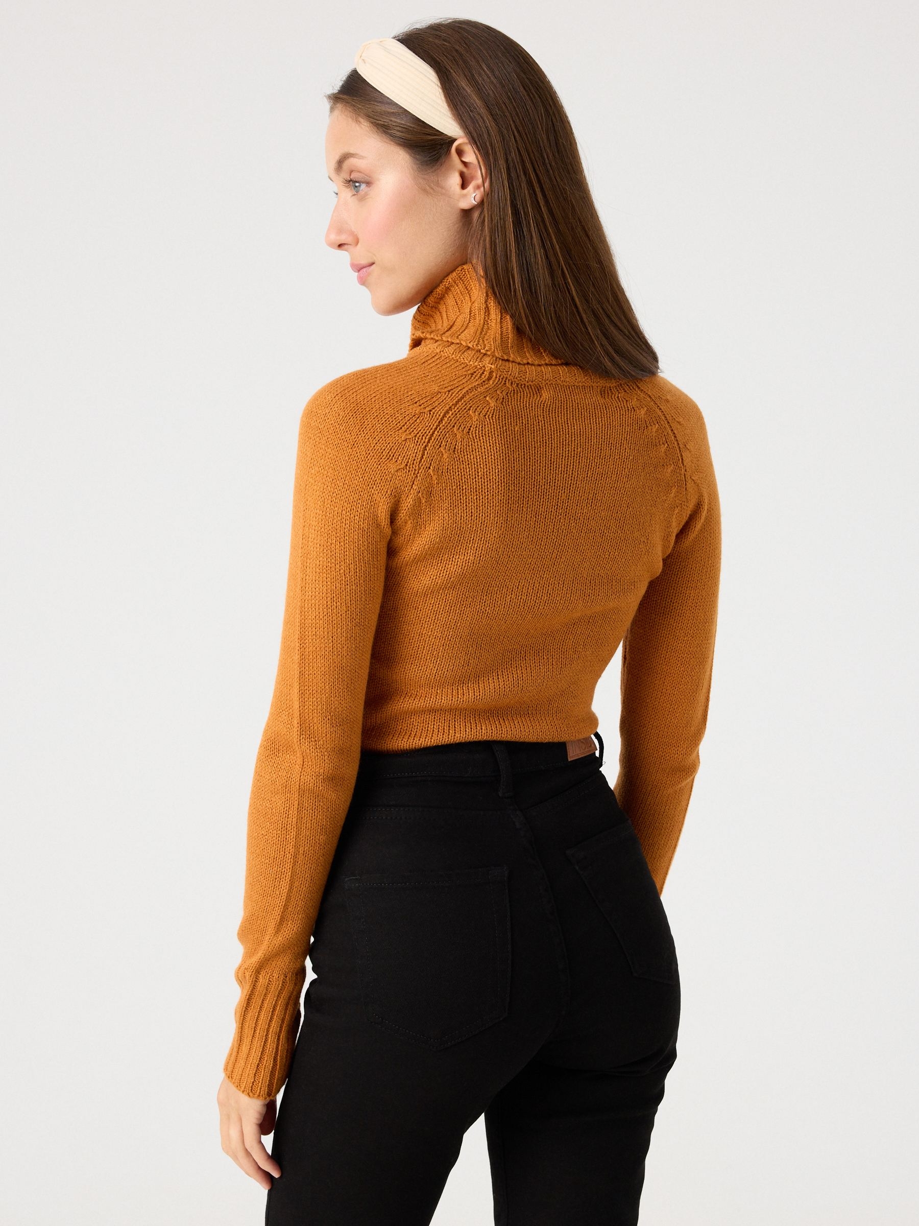 knit turtleneck sweater ochre middle front view