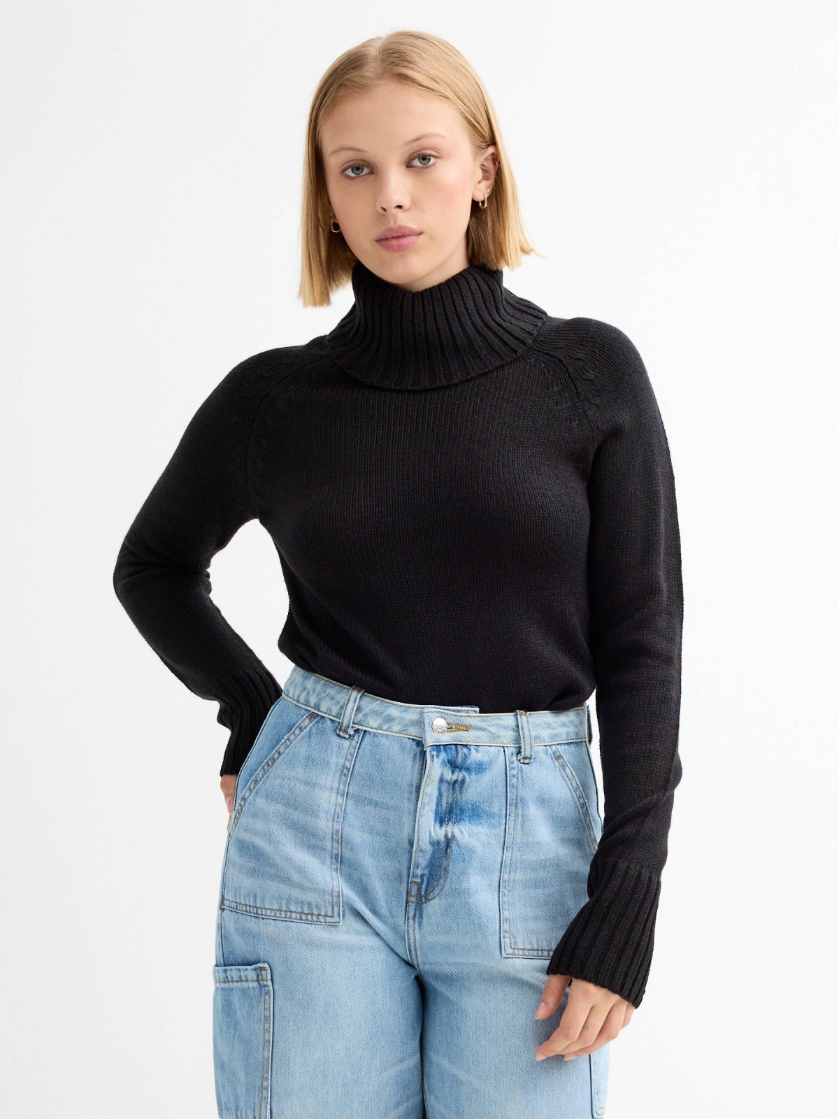 Basic turtleneck sweater black middle front view