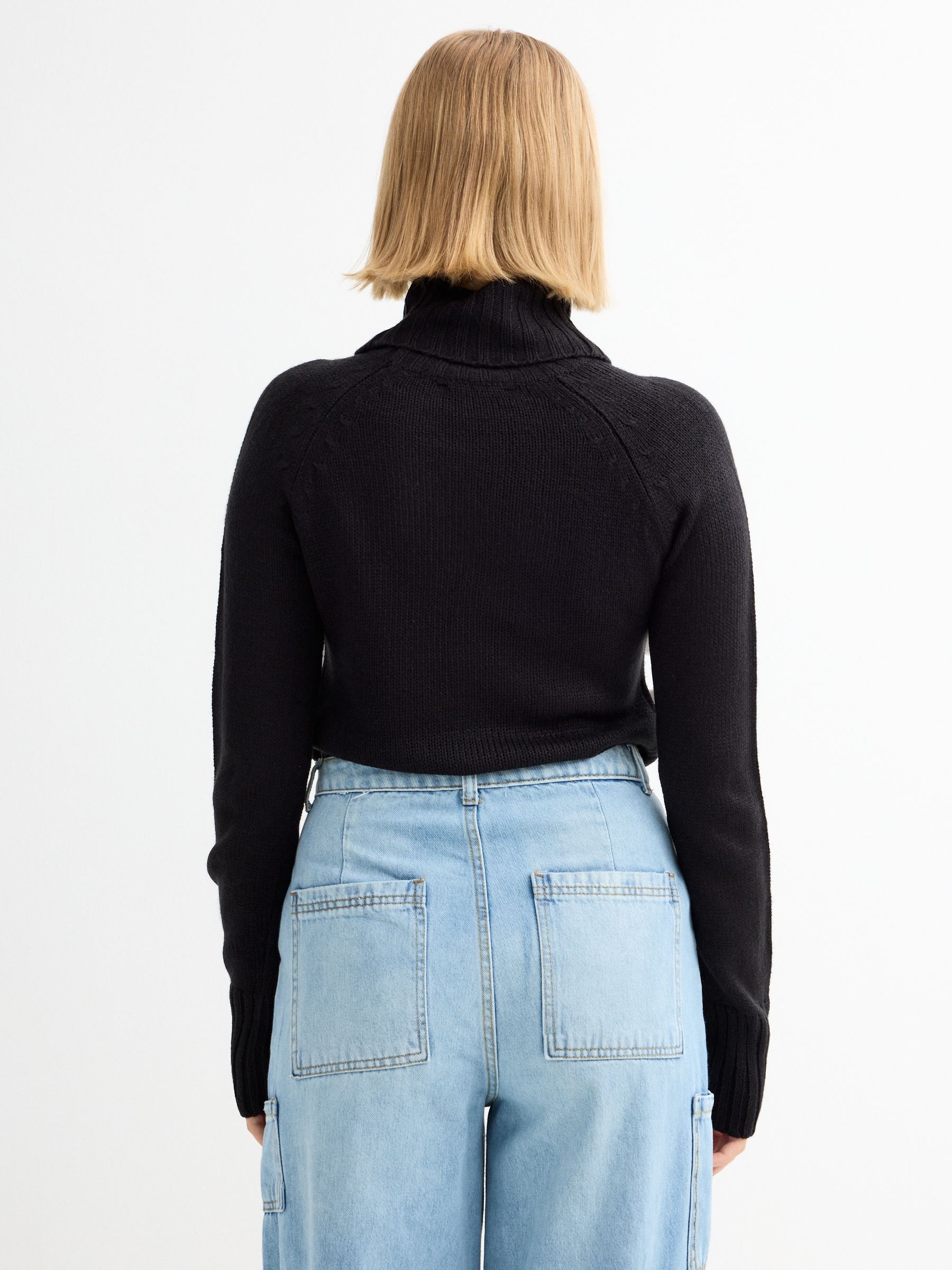 Basic turtleneck sweater black middle front view
