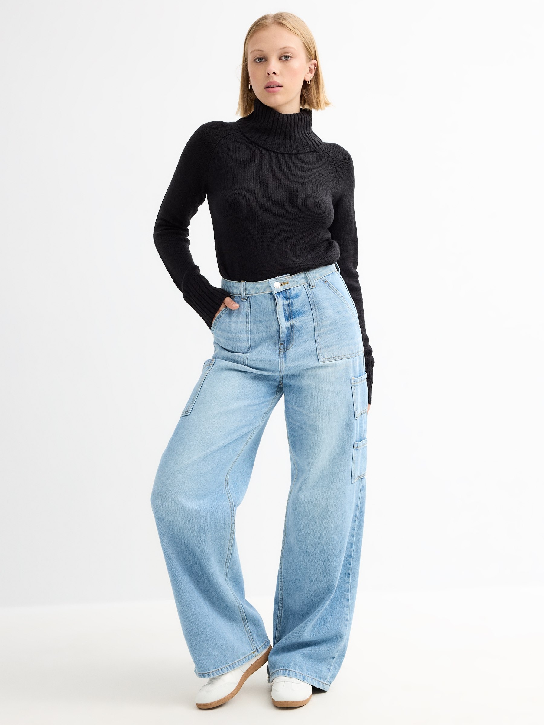 Basic turtleneck sweater black middle front view