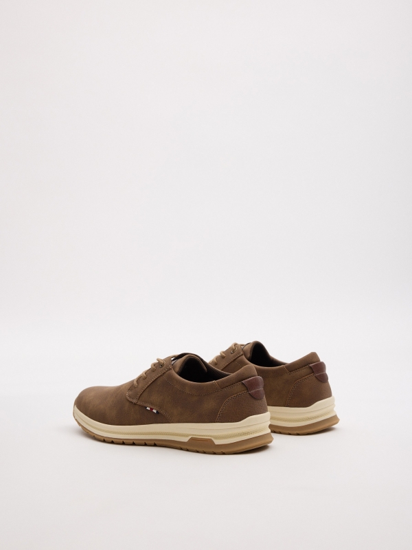 Classic brown sports shoe dark brown 45º back view