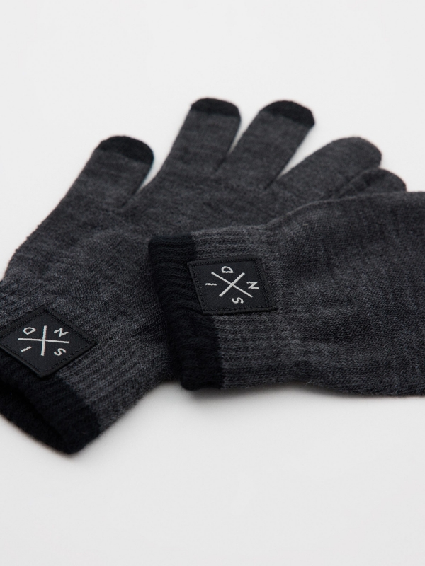 Guantes táctiles combinados gris oscuro vista detalle