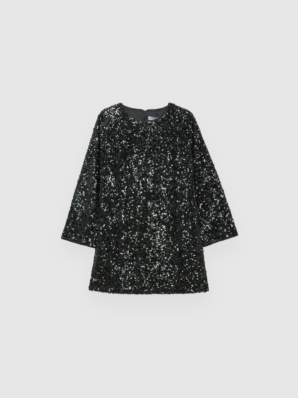  Vestido mini lantejoulas preto vista frontal
