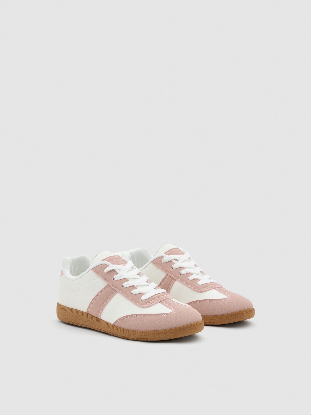 Retro low pink sneakers off white 45º front view