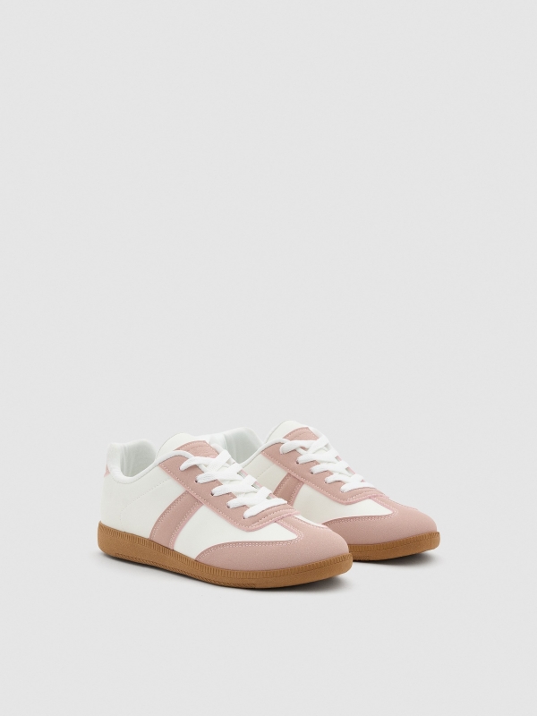 Retro low pink sneakers off white 45º front view