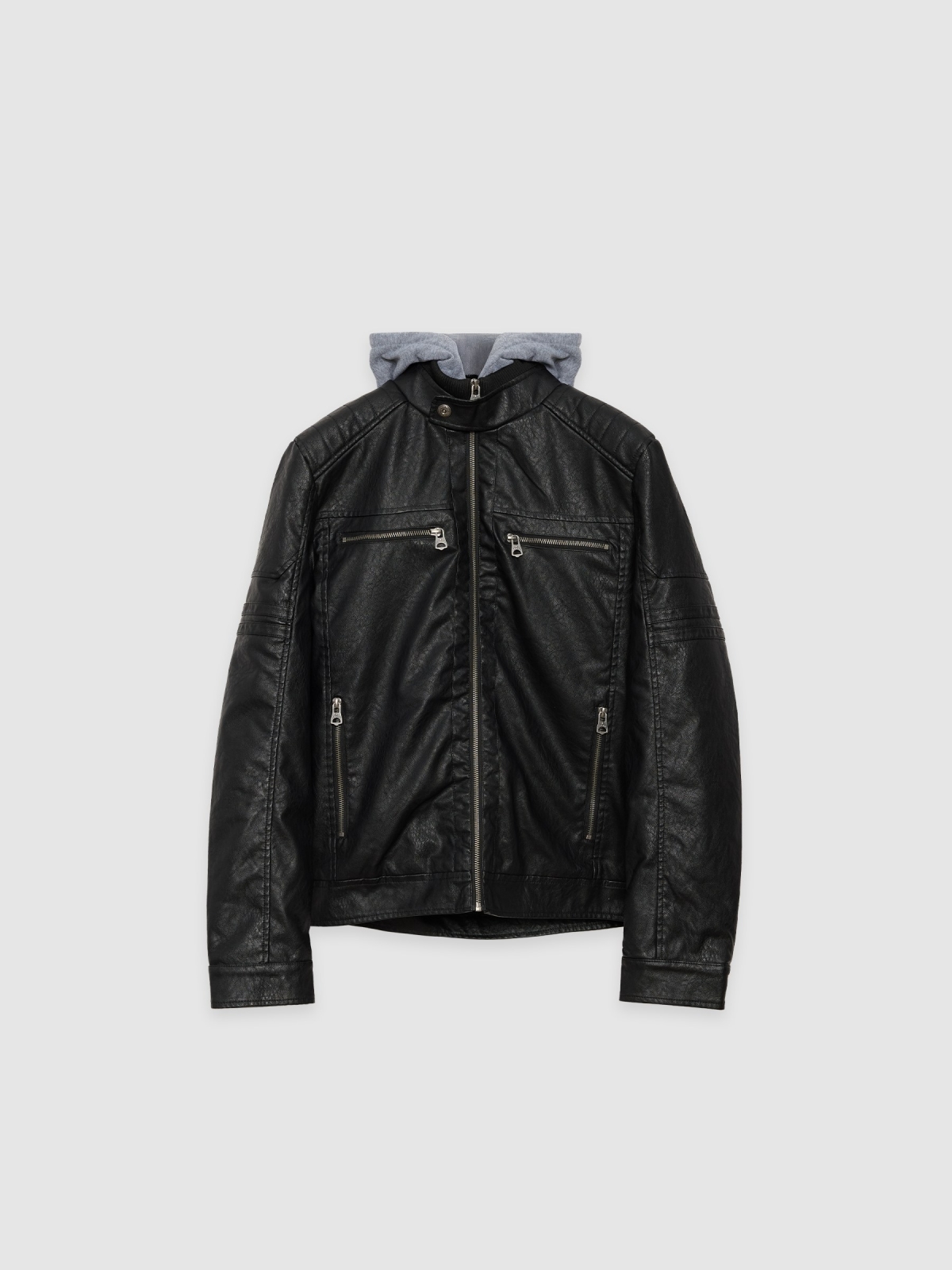  Biker faux leather jacket black front view