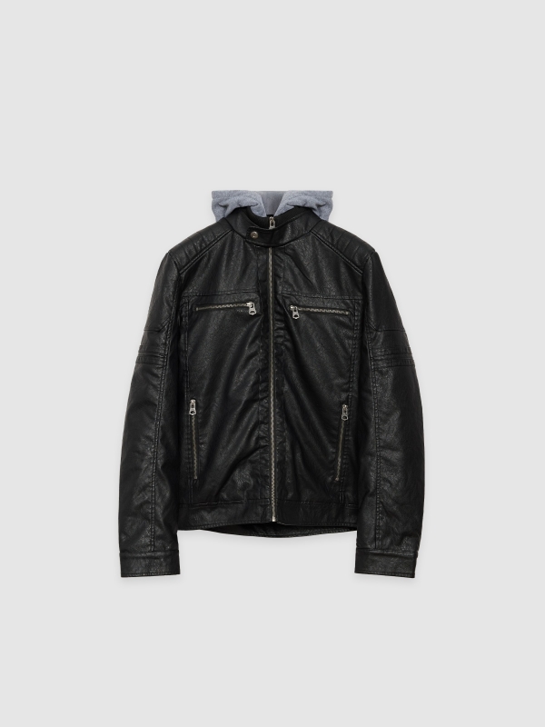  Biker faux leather jacket black front view