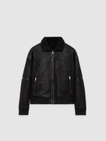 %Pto% Faux leather jacket combined with shearling black front view