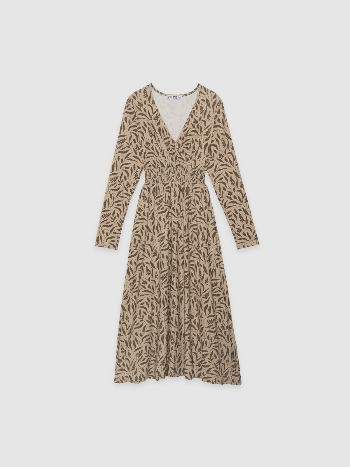 %Pto% Midi dress with leaf print raw front view