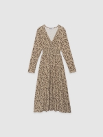 %Pto% Vestido midi estampado hojas crudo vista frontal