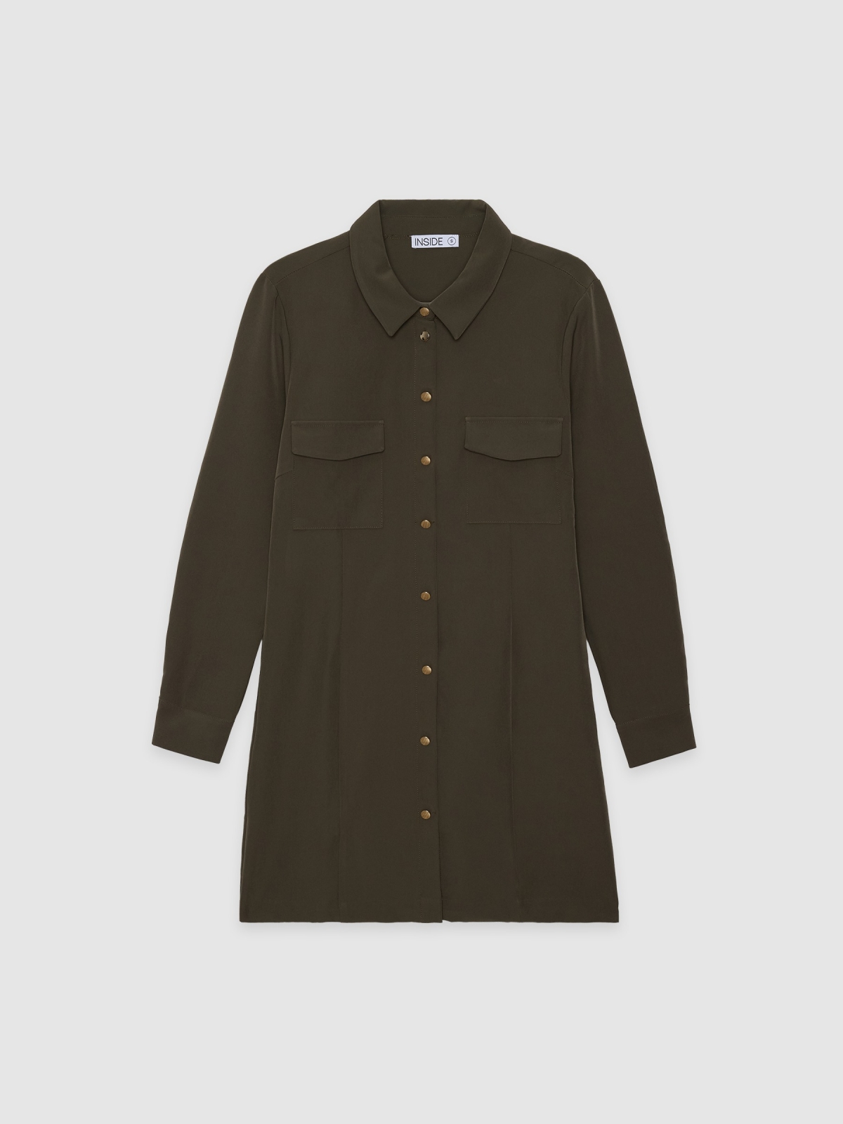  Mini button dress khaki front view