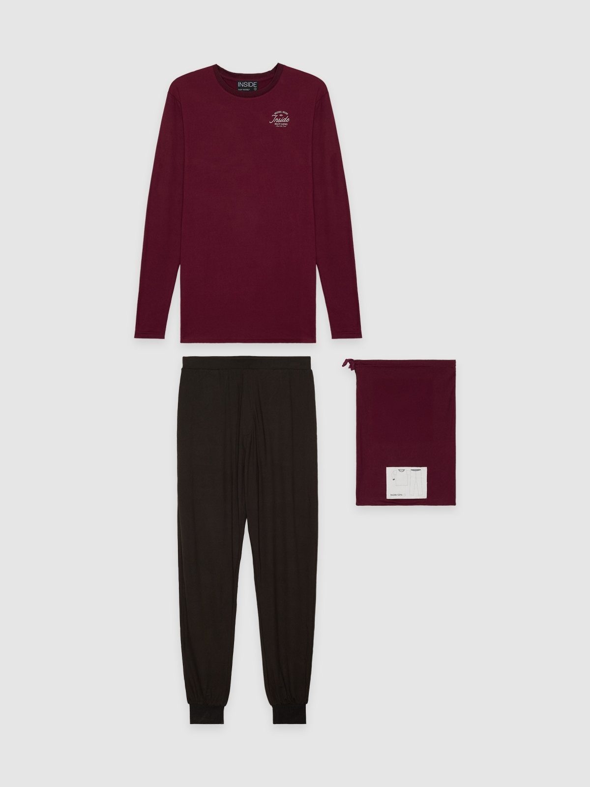  Plain printed pajamas burgundy front view upper part