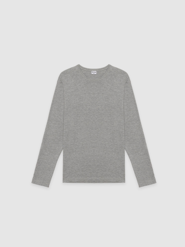  Camiseta básica manga larga gris melange vista frontal