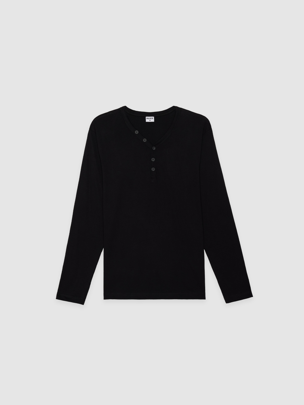 %Pto% %Cover% Camiseta manga larga lisa cuello botones negro vista frontal