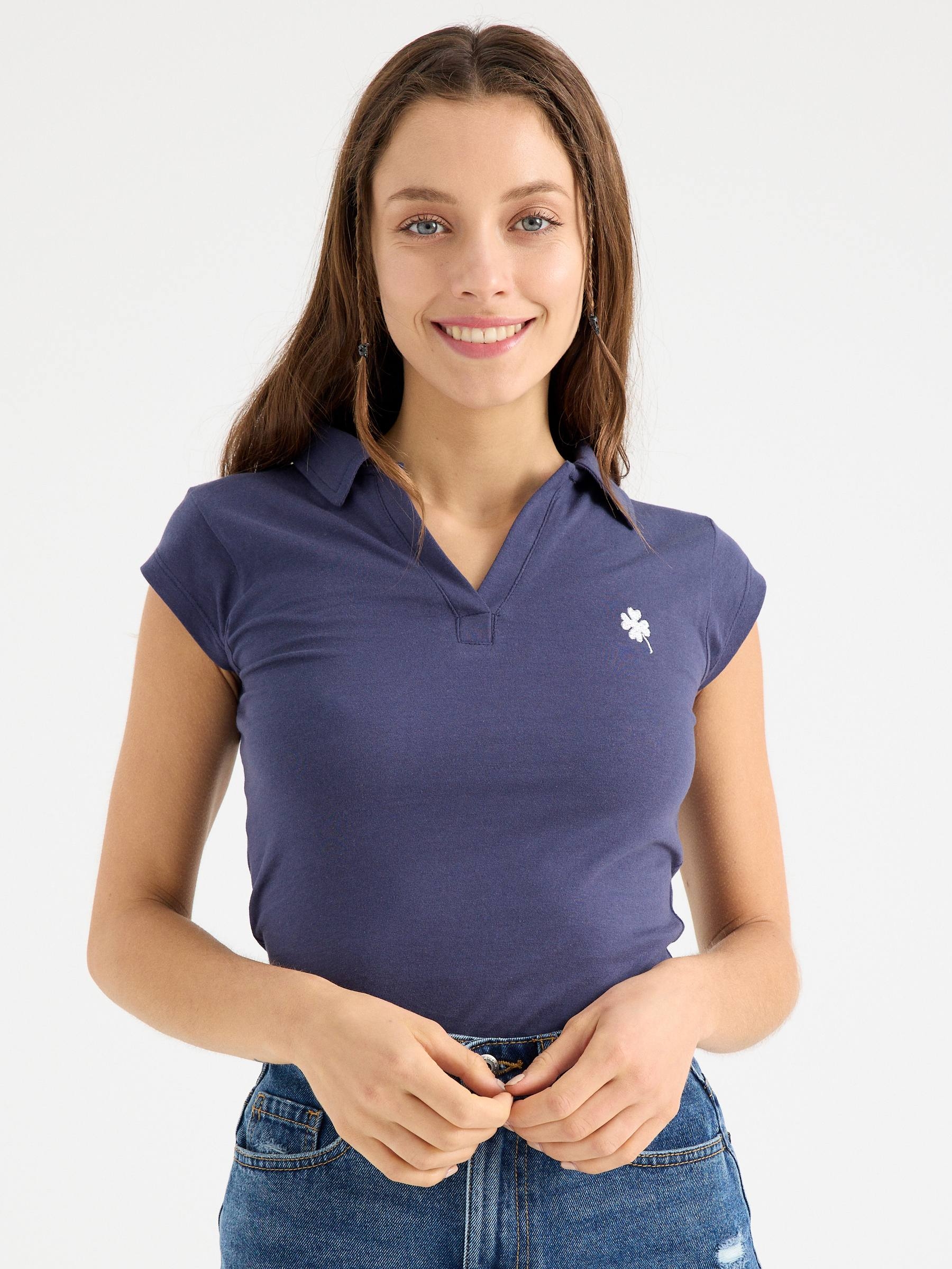 INSIDE Camiseta polo bordado, Azul, L