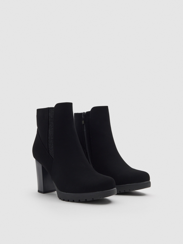 High heel glitter boot black 45º front view