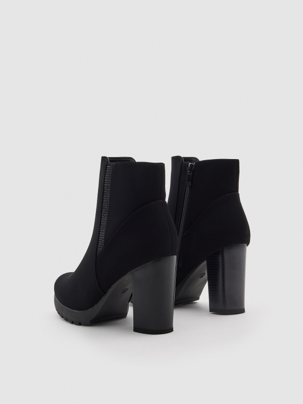 High heel glitter boot black 45º back view