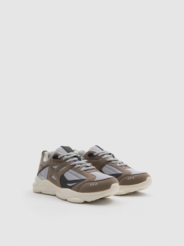 Gray combined running sneaker stone grey 45º front view