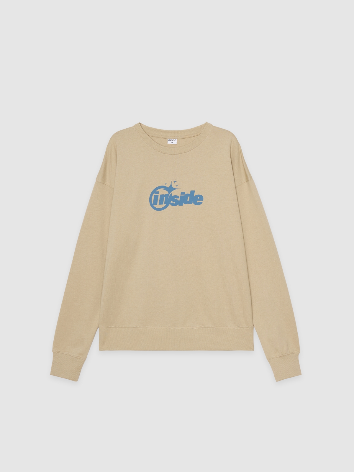 %Pto% Sudadera estampado texto crudo vista frontal