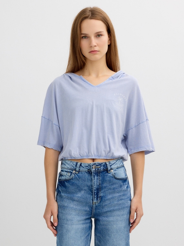Camiseta con capucha palmera azul vista media frontal