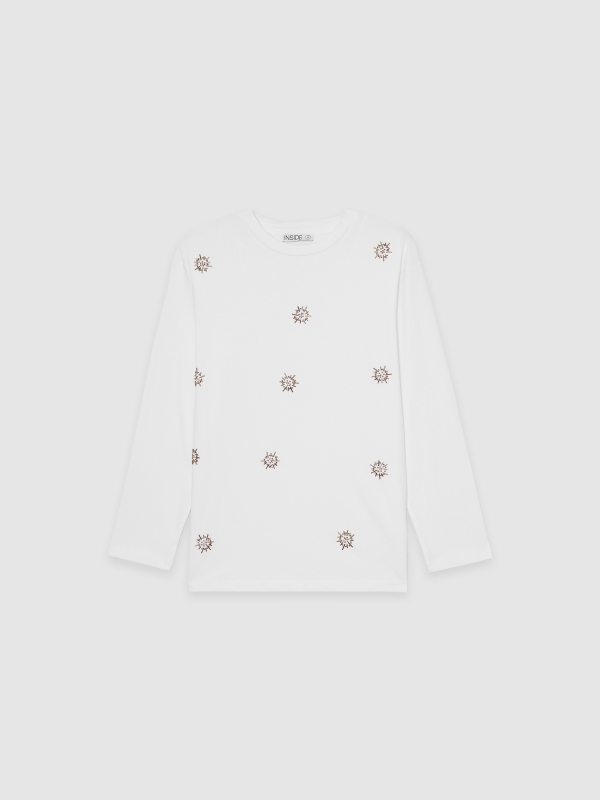  Long sleeve beaded shirt white front view
