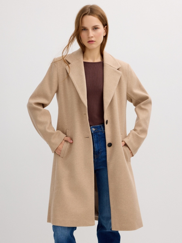 Beige cloth coat sand middle front view