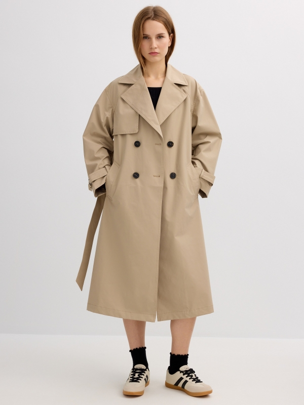 Long trench coat sand middle front view