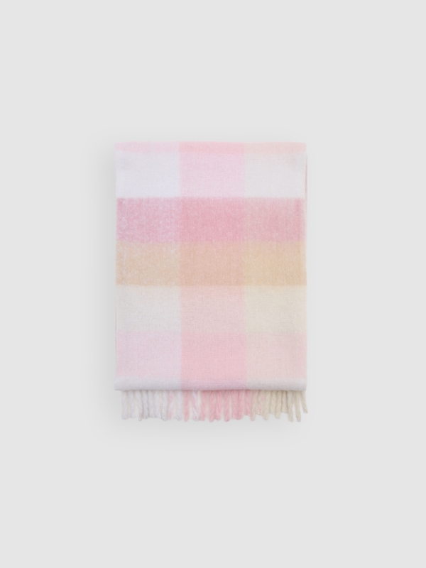 Bufanda estampado cuadros pastel multicolor vista enrollada