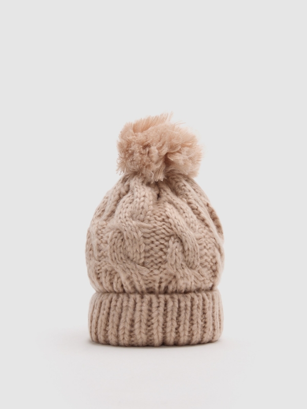 Nude hat with pompom nude pink 45º front view