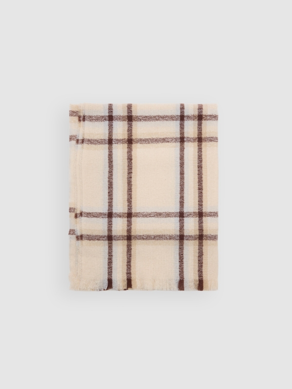 Bufanda estampado cuadros beige beige vista enrollada