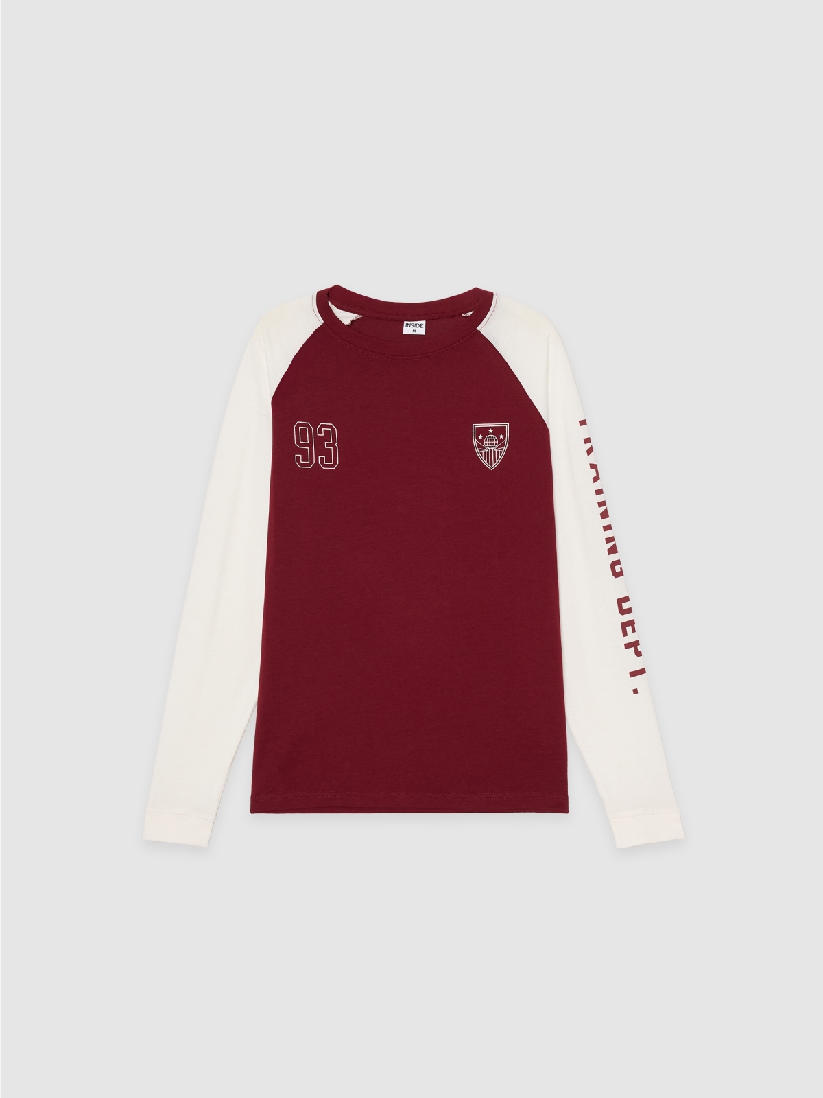  Camiseta manga larga universitaria burdeos vista frontal