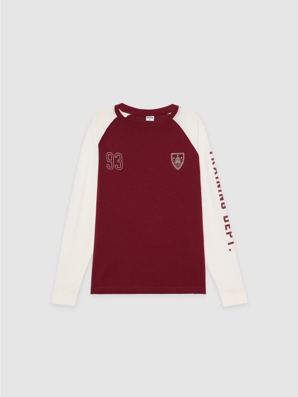  Camiseta manga larga universitaria burdeos vista frontal