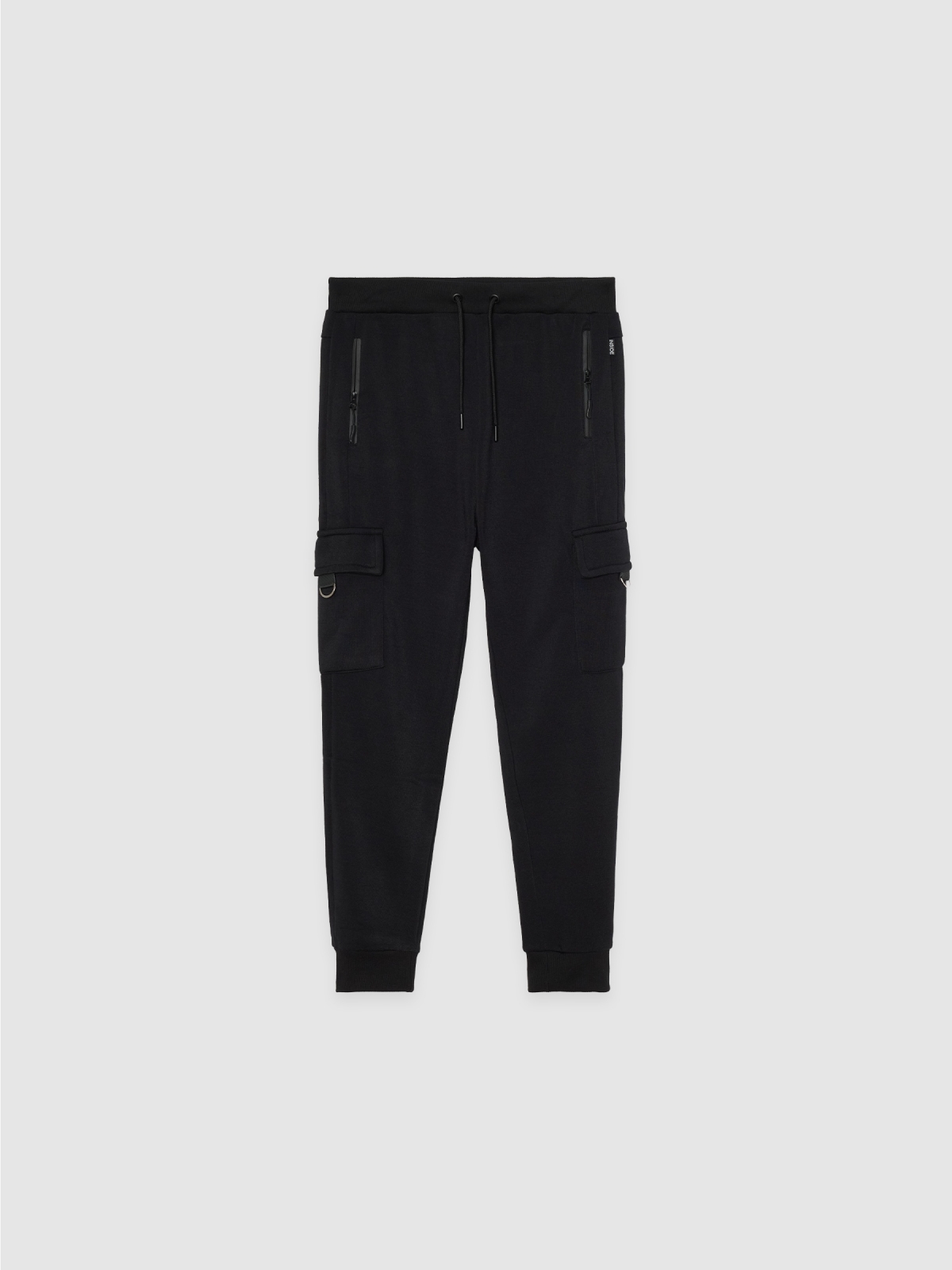  Jogger desportivo multibolsos preto vista frontal