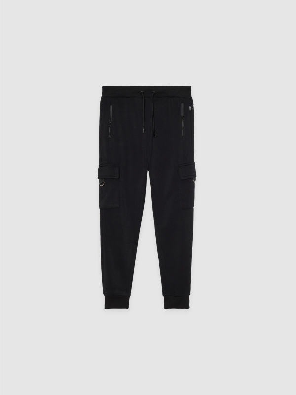 Jogger desportivo multibolsos preto vista frontal