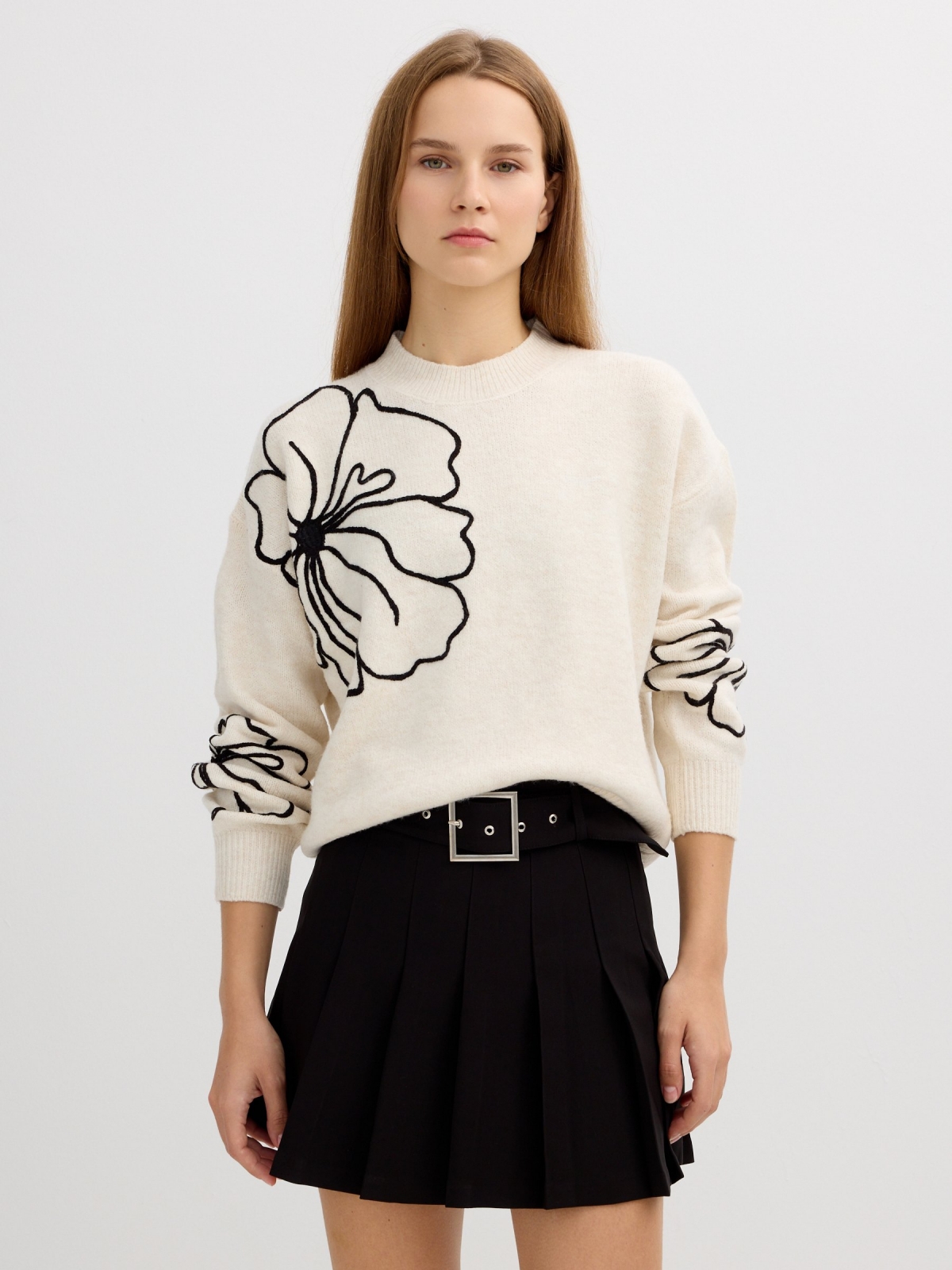 Jersey de malha estampado com flores crua vista meia frontal