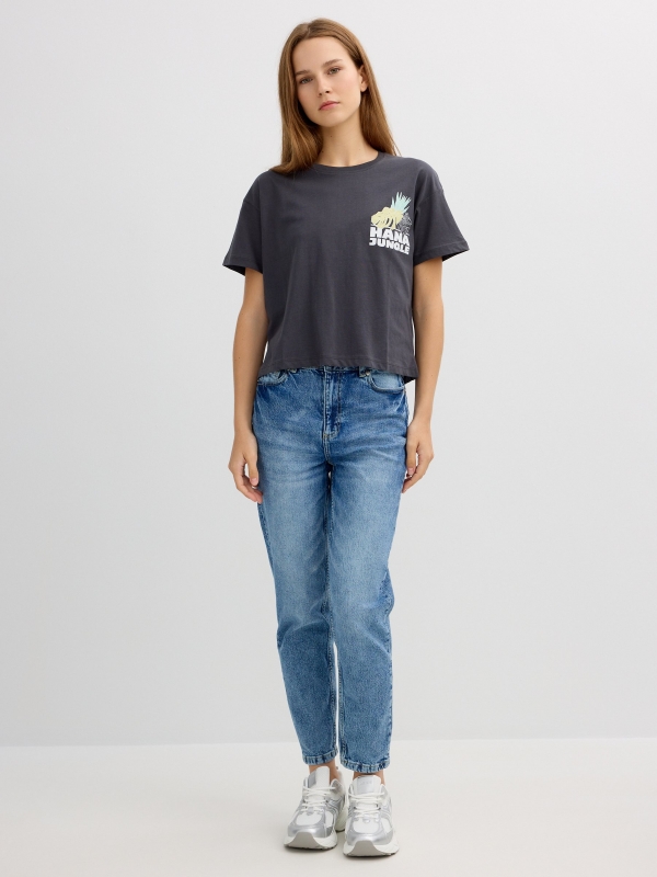 Jungle print t-shirt dark grey front view