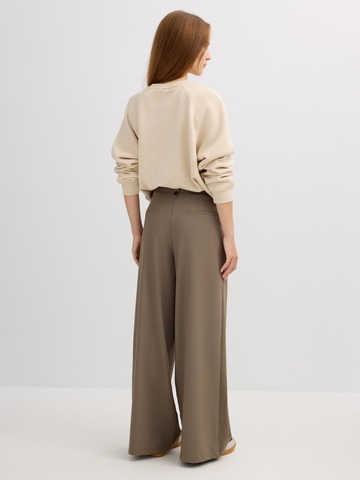 Pleated palazzo pants taupe middle front view