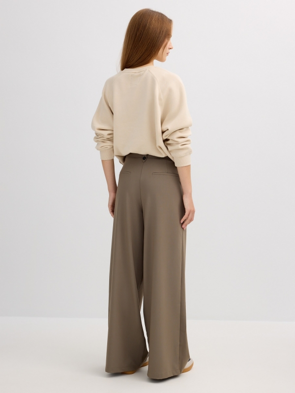 Pleated palazzo pants taupe middle front view