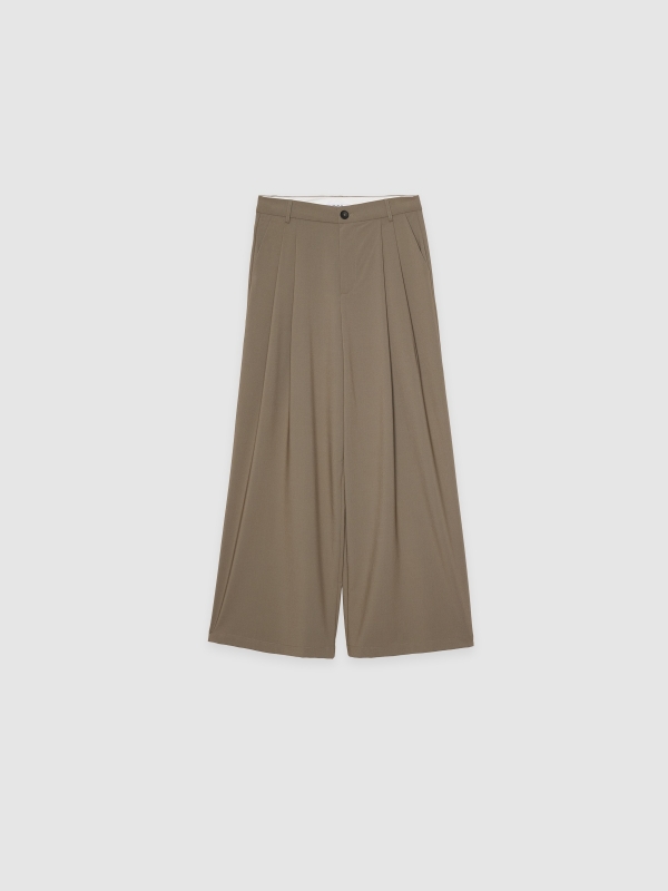  Pleated palazzo pants taupe front view