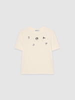 %Pto% Floral beaded t-shirt raw front view