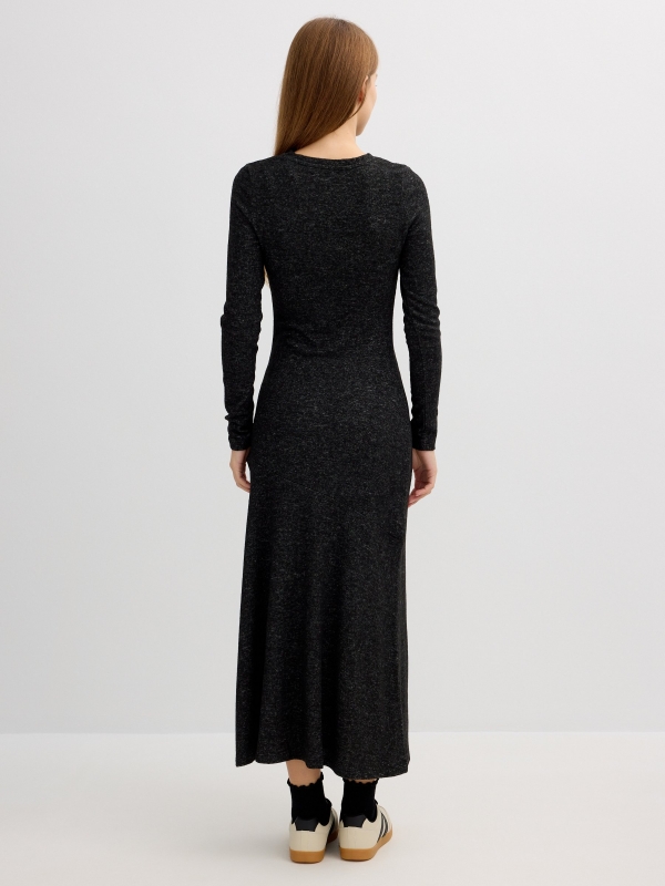 Vestido midi com abertura cinza escuro vista meia traseira