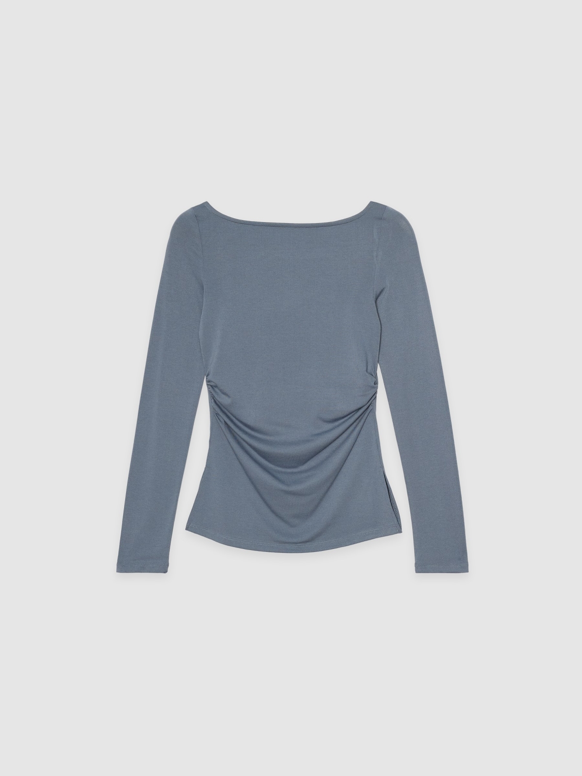  Camiseta fruncida cuello barco casual gris azulado vista frontal