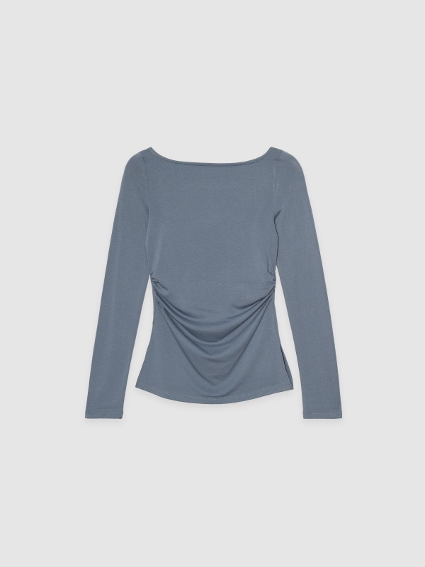  Camiseta fruncida cuello barco casual gris azulado vista frontal