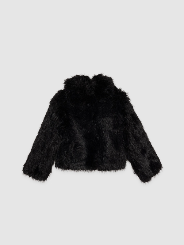  Cazadora efecto pelo cuello solapa negro vista frontal