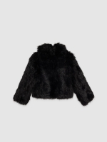 %Pto% Cazadora efecto pelo cuello solapa negro vista frontal